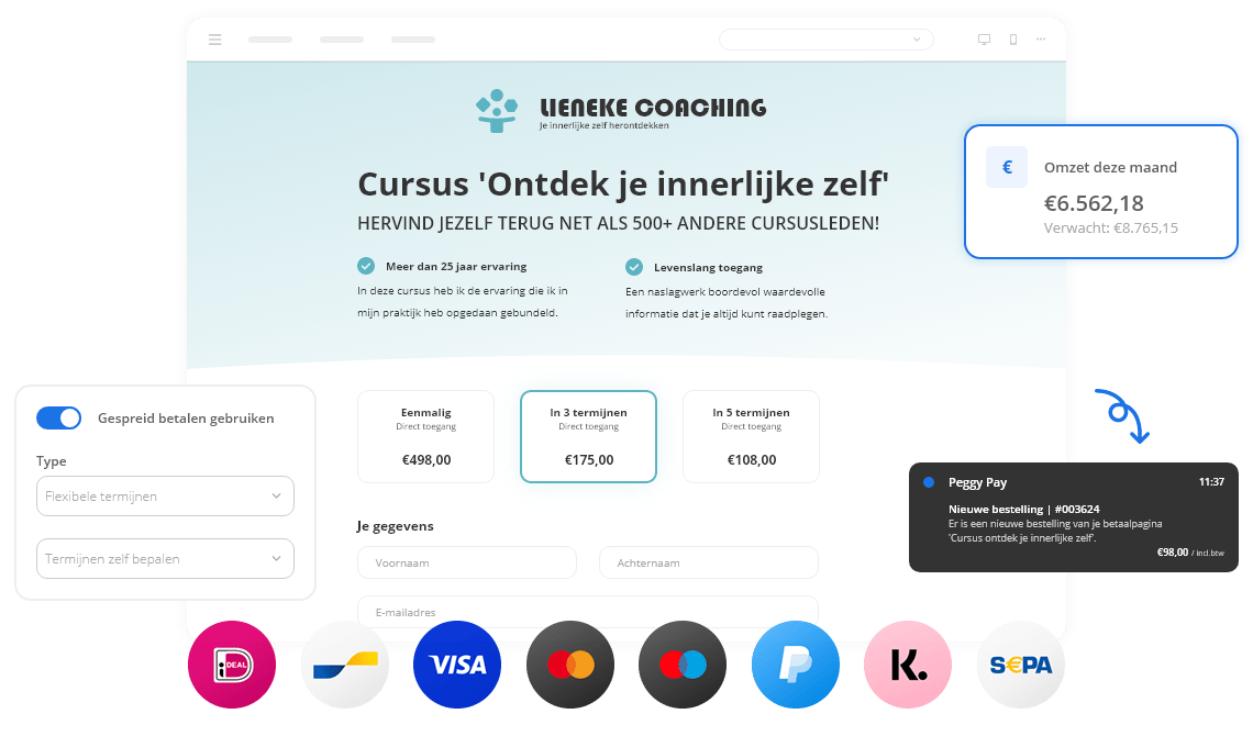 Verkoop je kennis, product, dienst, workshop en cursus met een professionele betaalpagina. - Peggy Pay