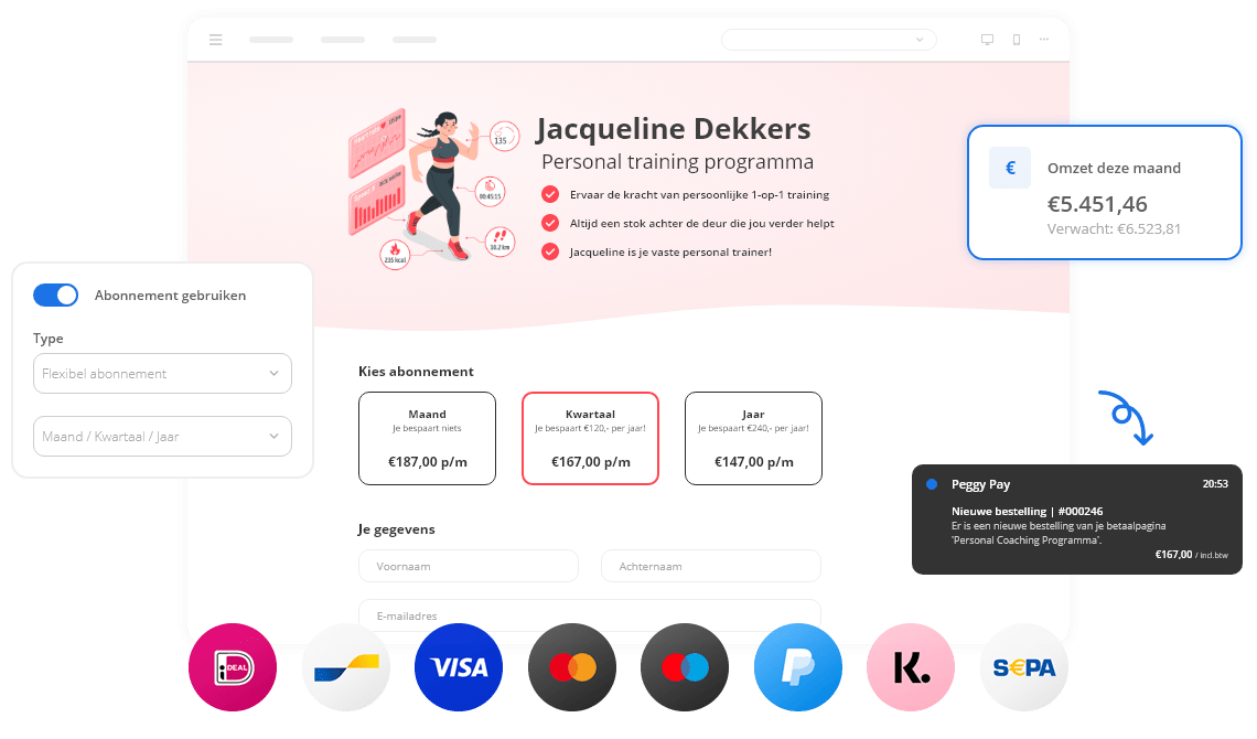 Een betaalpagina van Peggy Pay waarmee je abonnementen kunt verkopen. - Peggy Pay