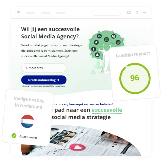 Landingspagina die wordt gehost in Nederland en een snelle laadtijd rapport heeft van 96 punten van de 100 punten. - Peggy Pay