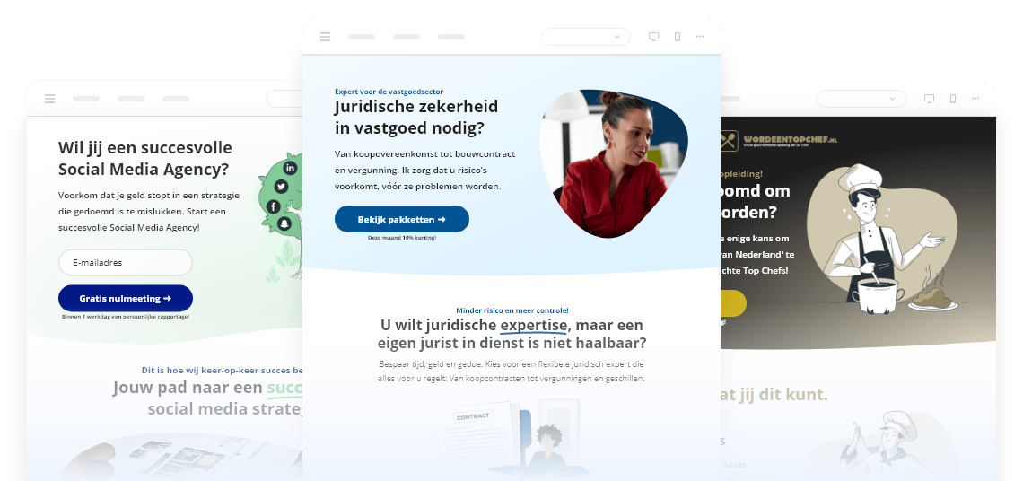 Voorbeeld templates van landingspagina en verkooppagina gemaakt met Peggy Pay. - Peggy Pay