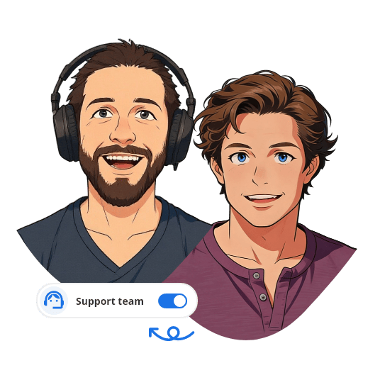 Vrolijke karakters van het Peggy Pay Support Team - Peggy Pay